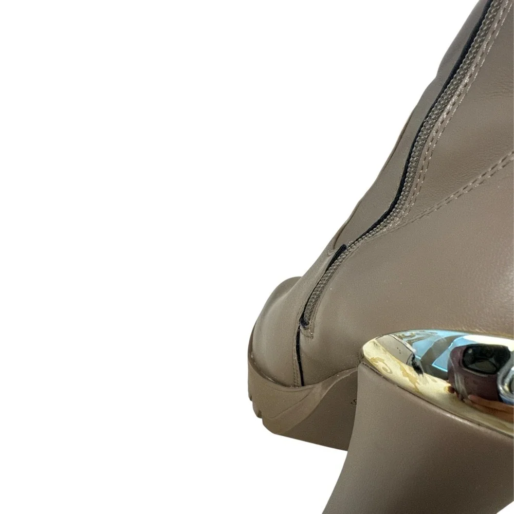 Guess Over The Knee OTK Block Heel Boot Lug Sole Taupe Beige Faux Leather Size 6